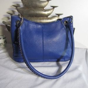 Tignanello Genuine Leather Royal Blue Braided Strap Hobo Bag